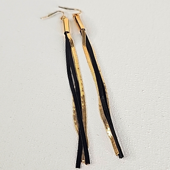 Noir Gold & Black Fringe Dangling Drop Earrings - Picture 1 of 11
